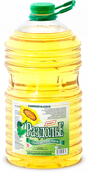 Масло "Раздолье" подсолнечное рафинированное дезодорированное, 5л пл/б