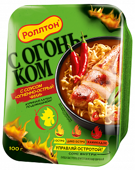 Лапша яичная  "Роллтон" по-домашнему с острой курицей, лоток 90гр