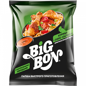 Лапша "BIGBON" Курица + соус «Сальса», пачка 75гр