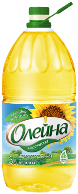 Масло "Олейна" подсолнечное рафинированное дезодорированное, 3л пл/б