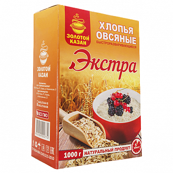 Геркулес "Золотой Казан" Экстра быстроразваривающийся, 1кг карт/кор