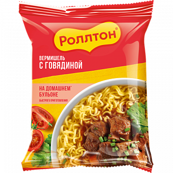 Вермишель "Роллтон" на домашнем бульоне с говядиной, пачка 60г