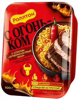 Лапша яичная  "Роллтон" по-домашнему с острой говядиной, лоток 90гр