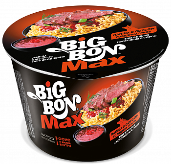 Лапша "BIGBON" MAX с соусом говядина гриль, чашка 95гр