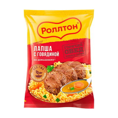 Лапша яичная  "Роллтон" по-домашнему с говядиной, пачка 85гр