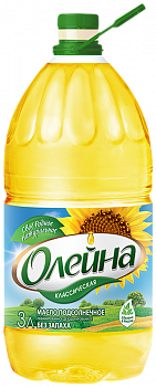Масло "Олейна" подсолнечное рафинированное дезодорированное, 3л пл/б