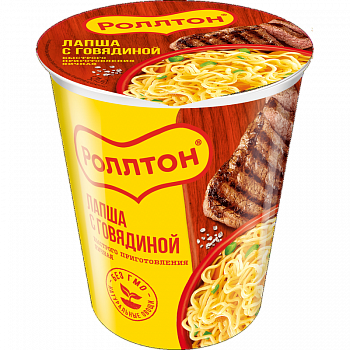 Лапша "Роллтон" Горячая порция с говядиной, стакан 70гр