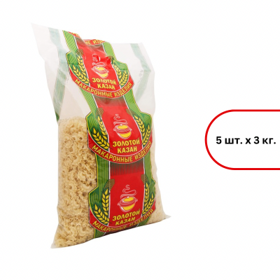 Макароны "Золотой Казан" Гребешок, 3кг мягк/уп
