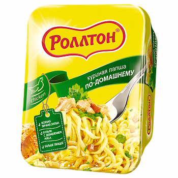 Лапша яичная  "Роллтон" по-домашнему с курицей, лоток 90гр