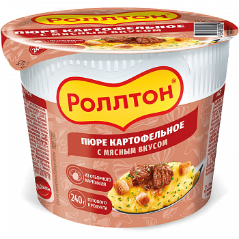 Пюре картофельное "Роллтон" с мясным вкусом, стакан 40гр