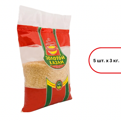 Рис "Золотой Казан" пропаренный, 3 кг мягк/уп