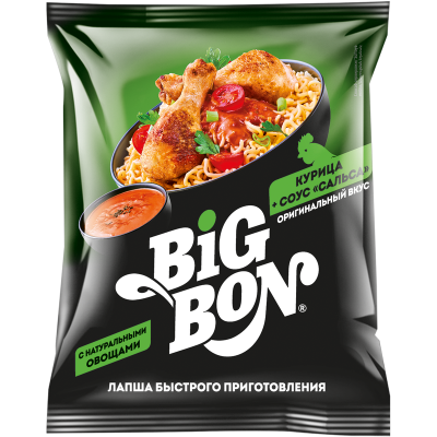 Лапша "BIGBON" Курица + соус «Сальса», пачка 75гр